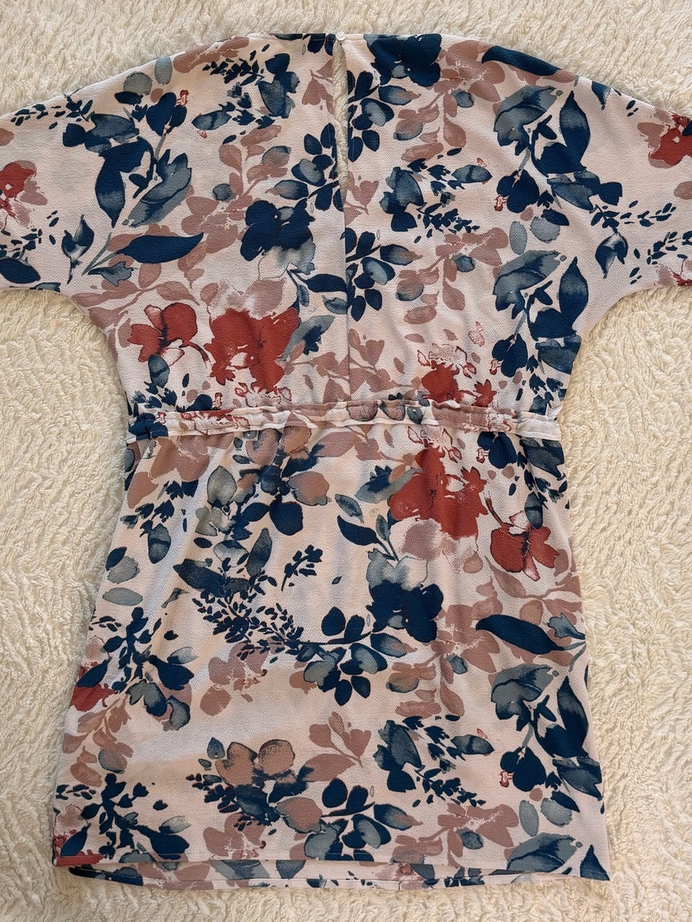 Floral Print Midi Dress with Tie Waist - Blush & Navy - Picture 7 of 8